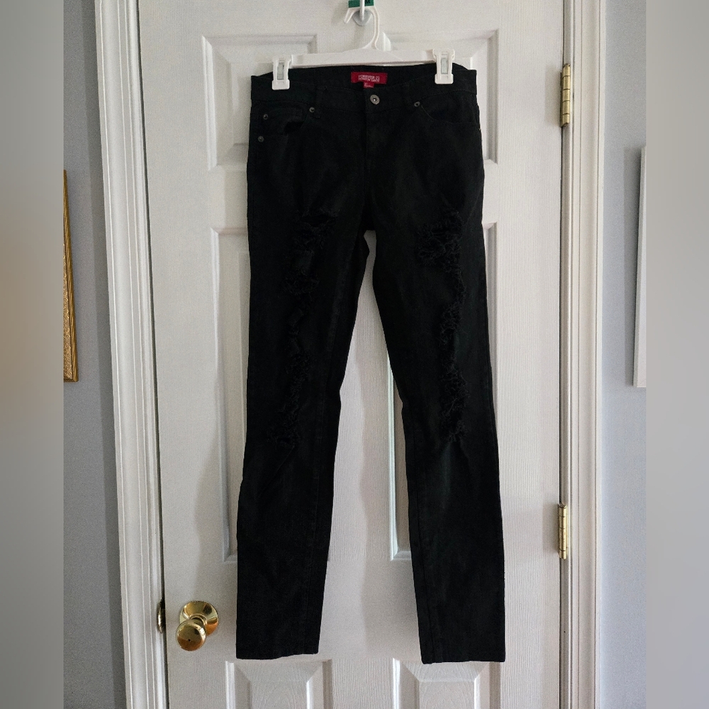 Forever 21 Premium Denim Black Distressed Jeans